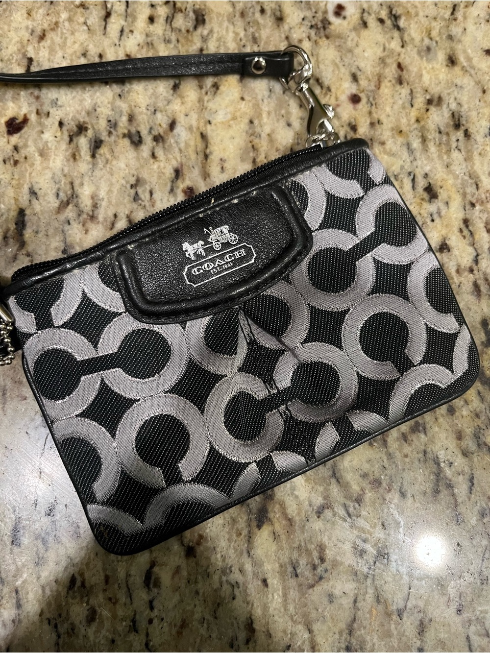 Coach Black and Silver Signature 'C' Wristlet